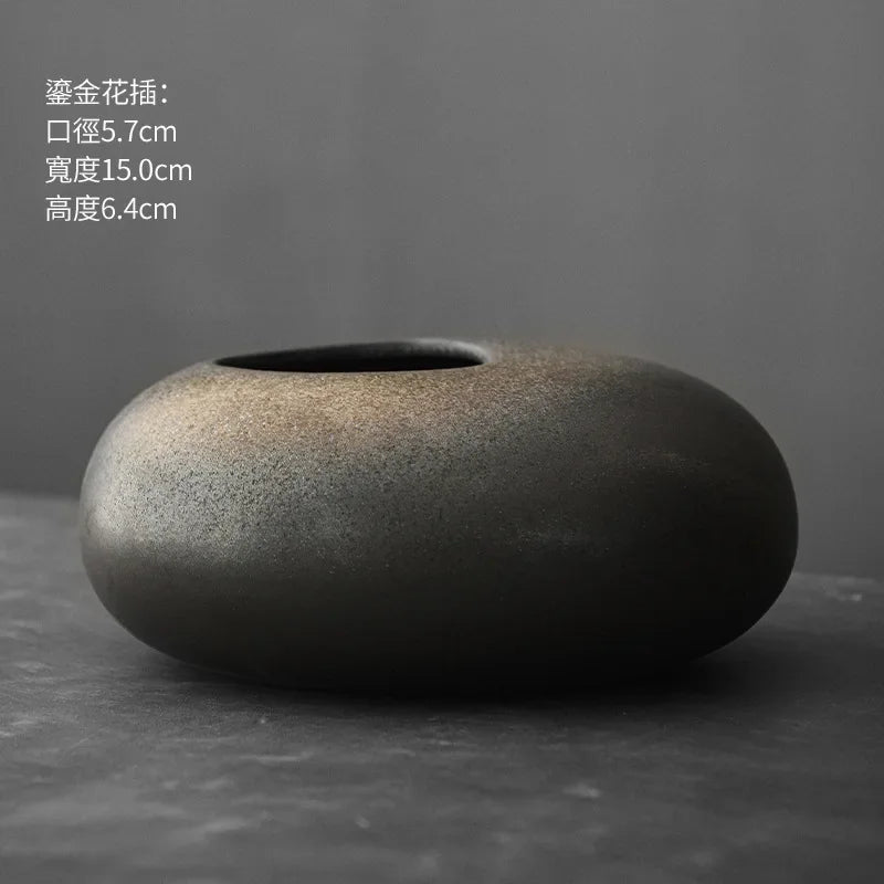 Japanese Style Terracotta Vase Imitation Stone Abstract Flower Arranger