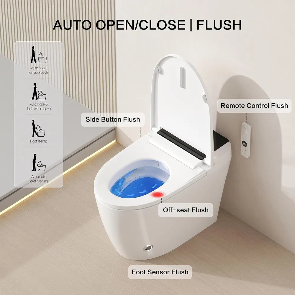 Modern Electric Smart Toilet With Built-In Bidet,Auto Open&Close Lid,Heated Seat,Dual Auto Flush & Foot Sensor, Custom
