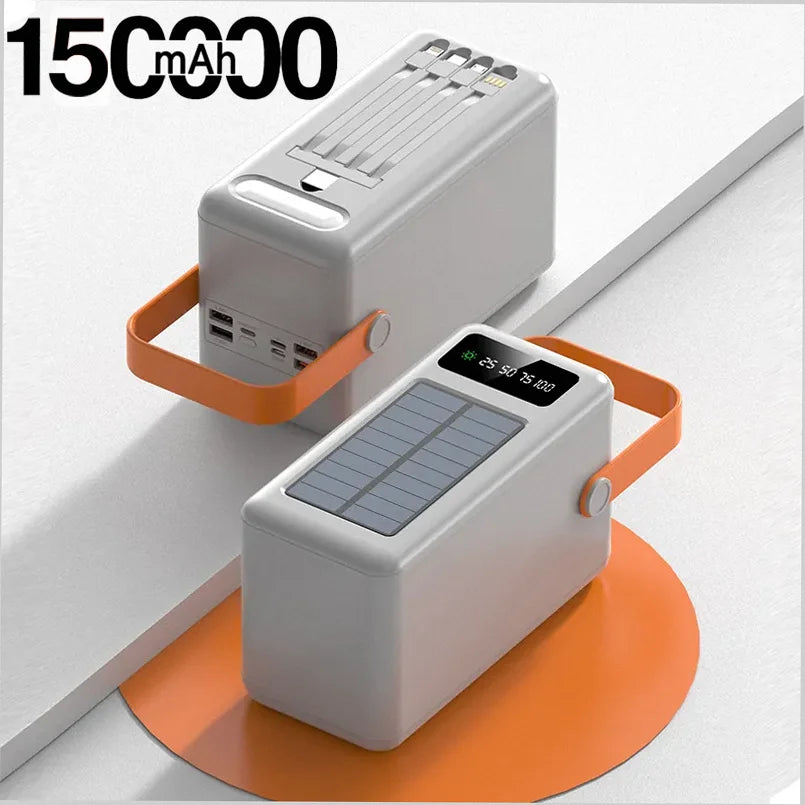 200000mAh Solar Panel Power Bank Fast charging Power Station with Four Wire External Battery Pack with Flashlight For Outdoors