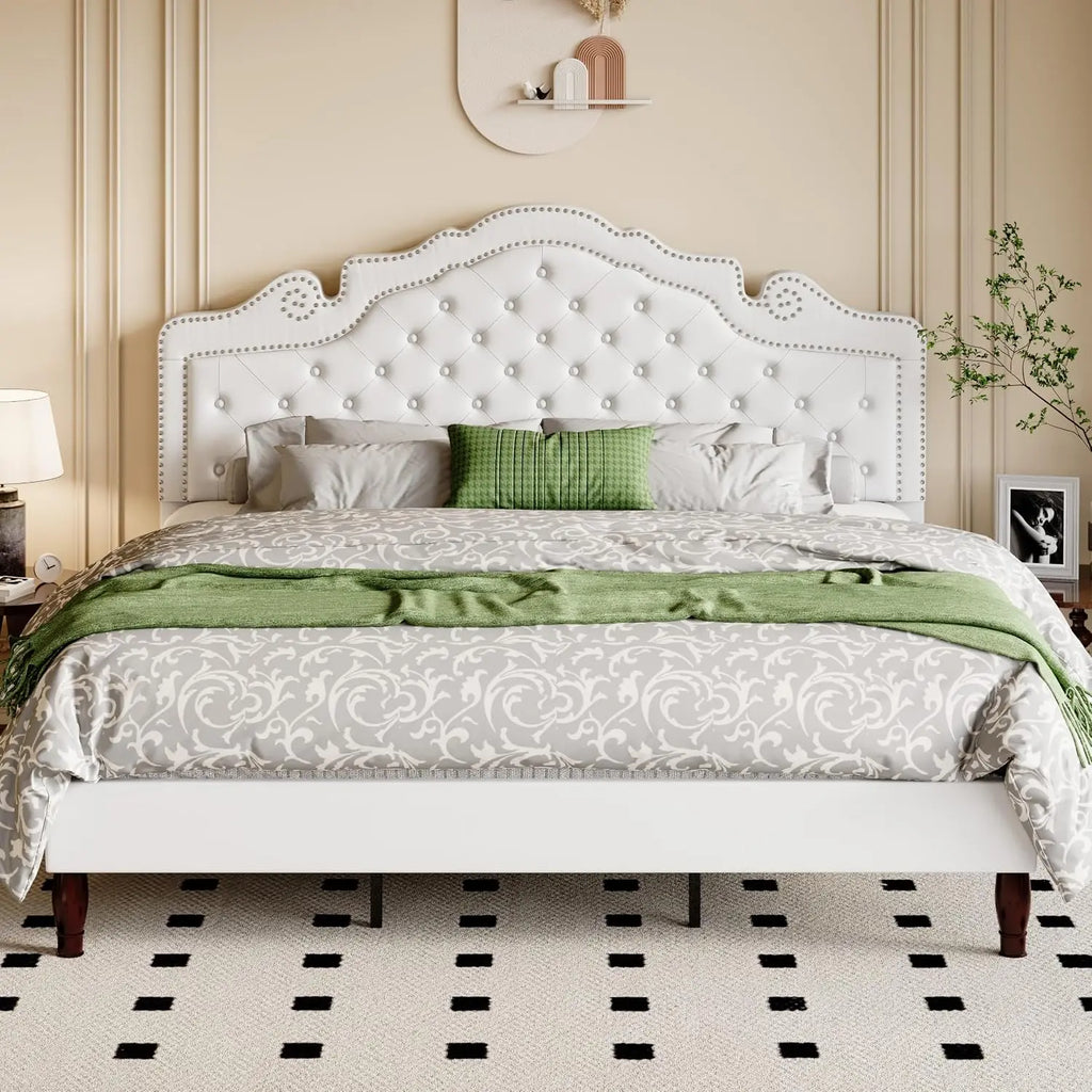 Velvet King Platform Bed Frame Adjustable Headboard, Wood Slat Support