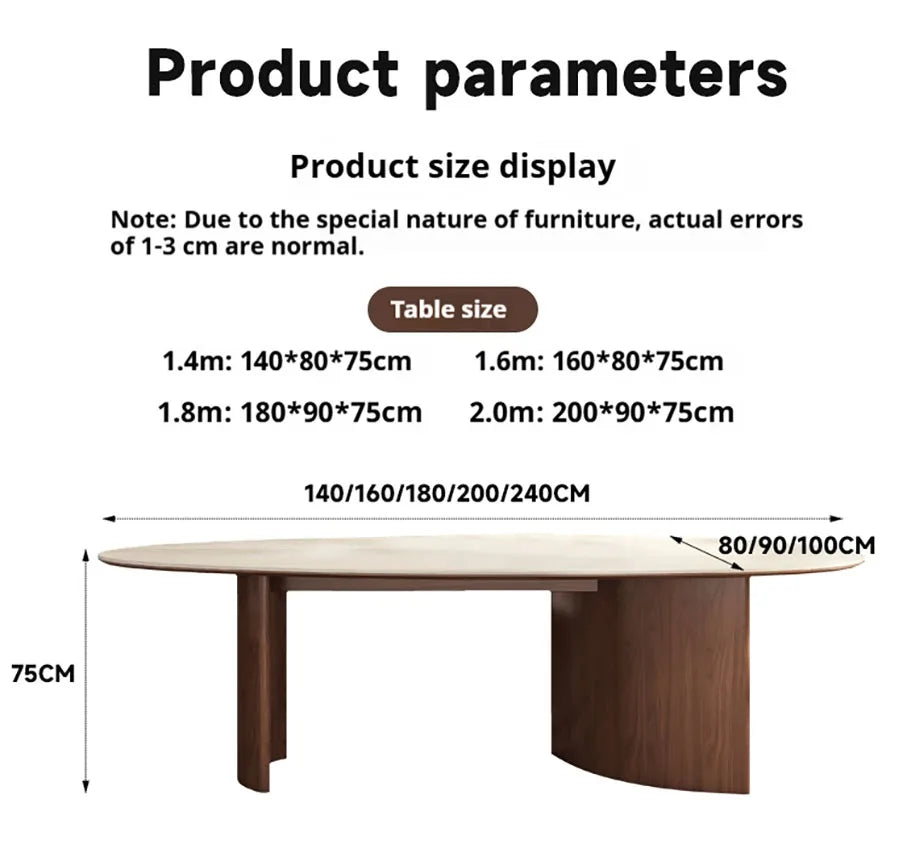 Any Size Custom Beige Travertine Oval Dining Table With Walnut Base