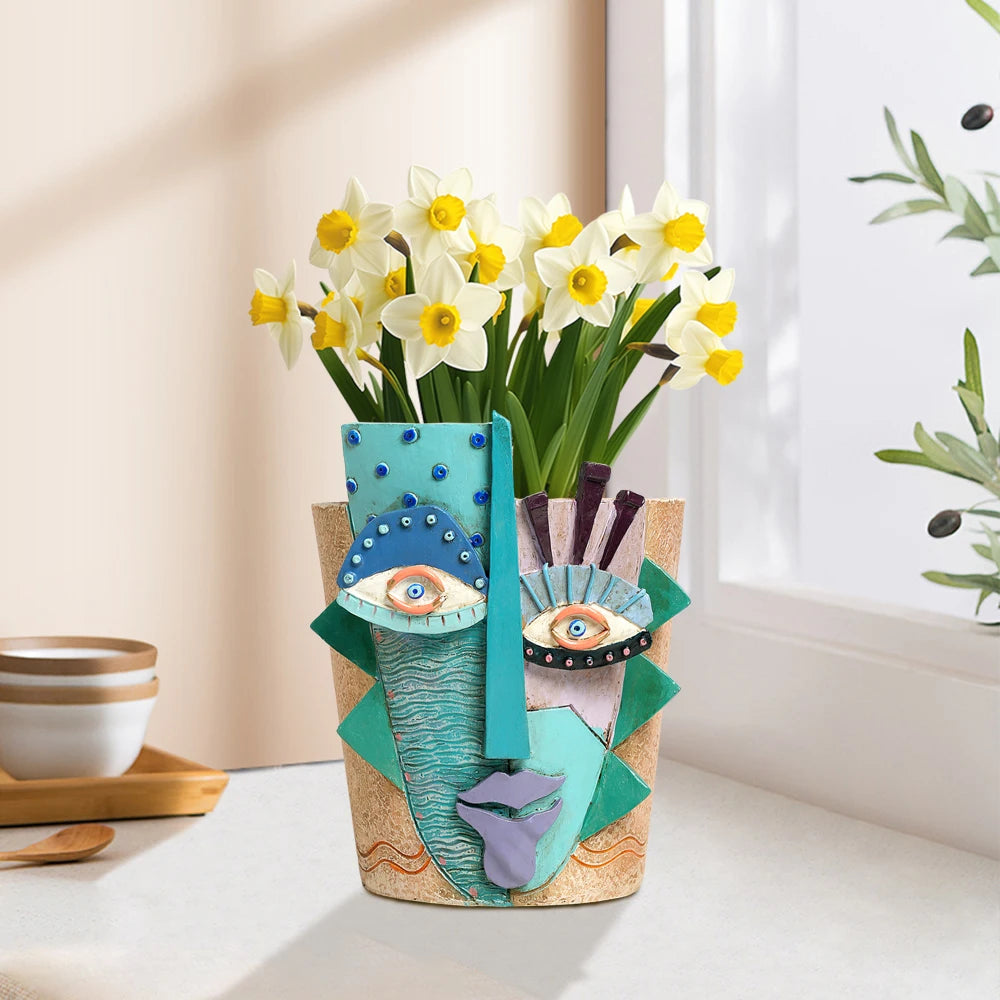 Colorful Abstract Face Flower Pot Planter for Indoor Outdoor Plants