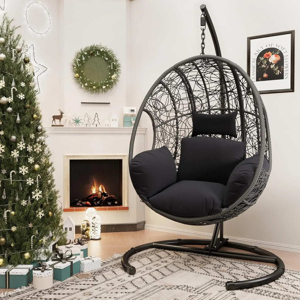 Hanging Egg Swing Chair w/ Stand All-Weather Wicker