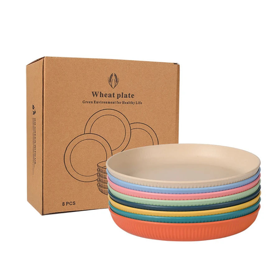 Wheat Straw Dinnerware Set Eco-friendly Safety Plates Cups Bowels, Tableware Set for Outdoor Camping