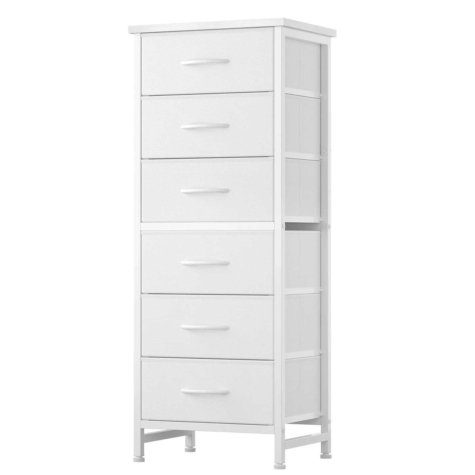 JHK Tall 6 Fabric Drawer Dresser with Wood Top and Metal Frame