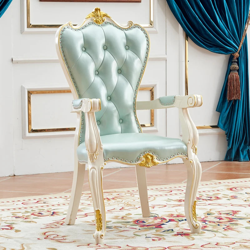 European Solid Wood Dining Chair, Princess Lazy Throne Luxury Lounge Chair