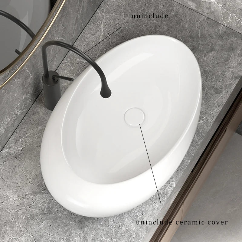 Elegant Ceramic Vessel Sink, Oval-Designed Ceramic Washbasin - an Ideal Choice for Modern Bathroom Fixtures, Suitable for Dressing Rooms, Vanity Tables, and Bathrooms