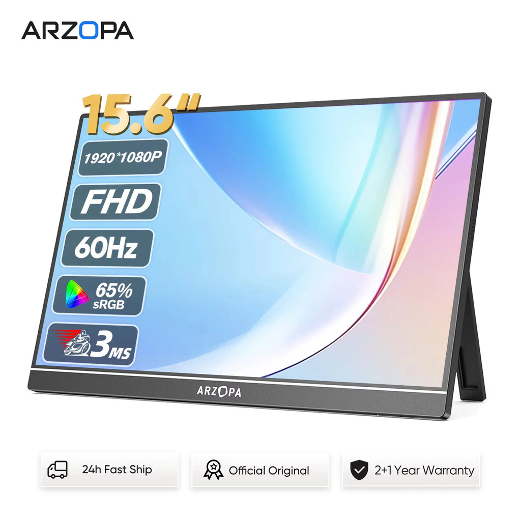 ARZOPA 15.6 inch Portable Monitor FHD 1080P IPS USB-C Mini-HDMI External Second Screen for Mac Laptop PC Switch Xbox PS4/5 Xbox