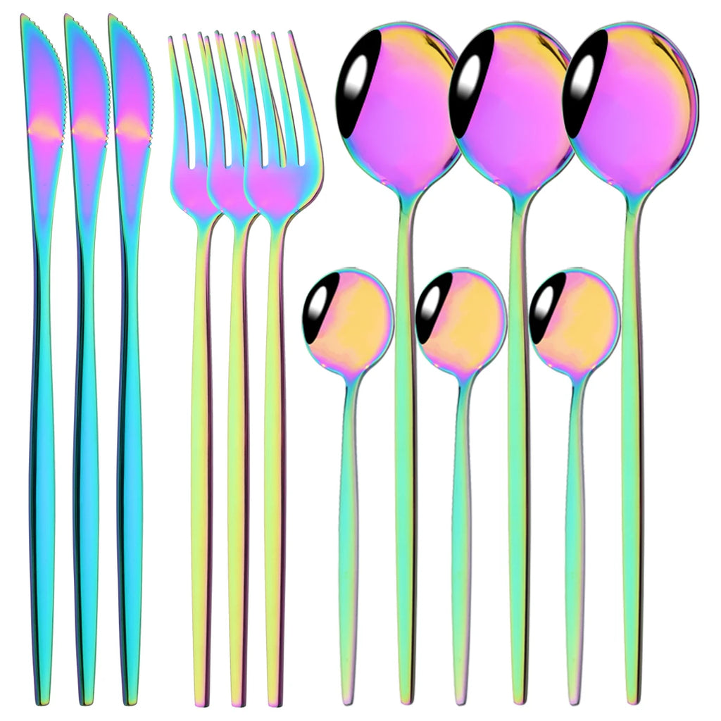 12pcs Black Gold Dinnerware Set Stainless Steel Tableware Knife Fork Coffee Spoon Teaspoons Cutlery Set Party Kitchen Flatware