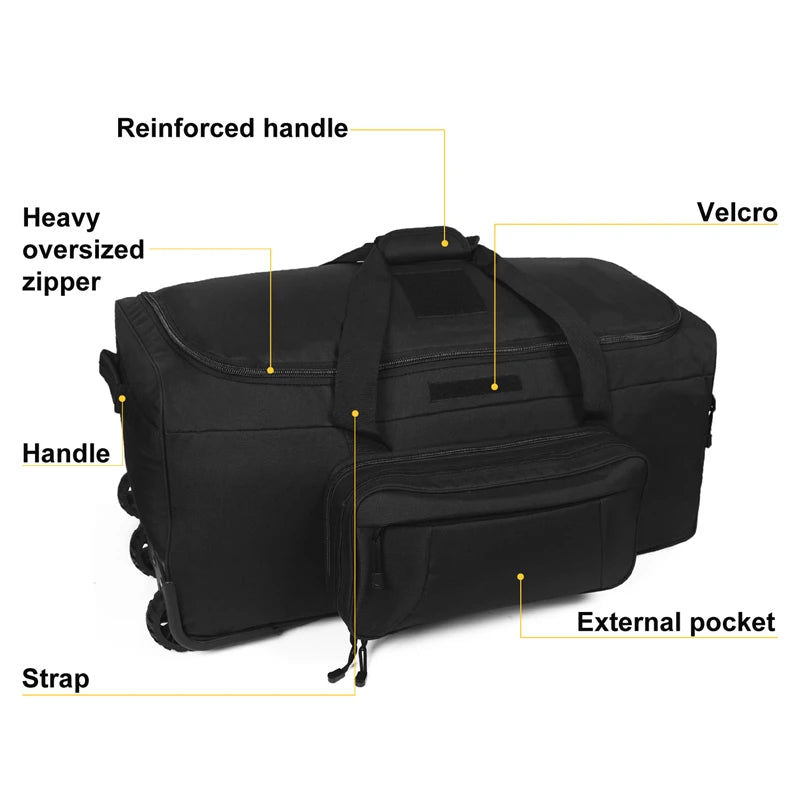 124L Large Capacity Tactical Duffel Bag Rolling Luggage