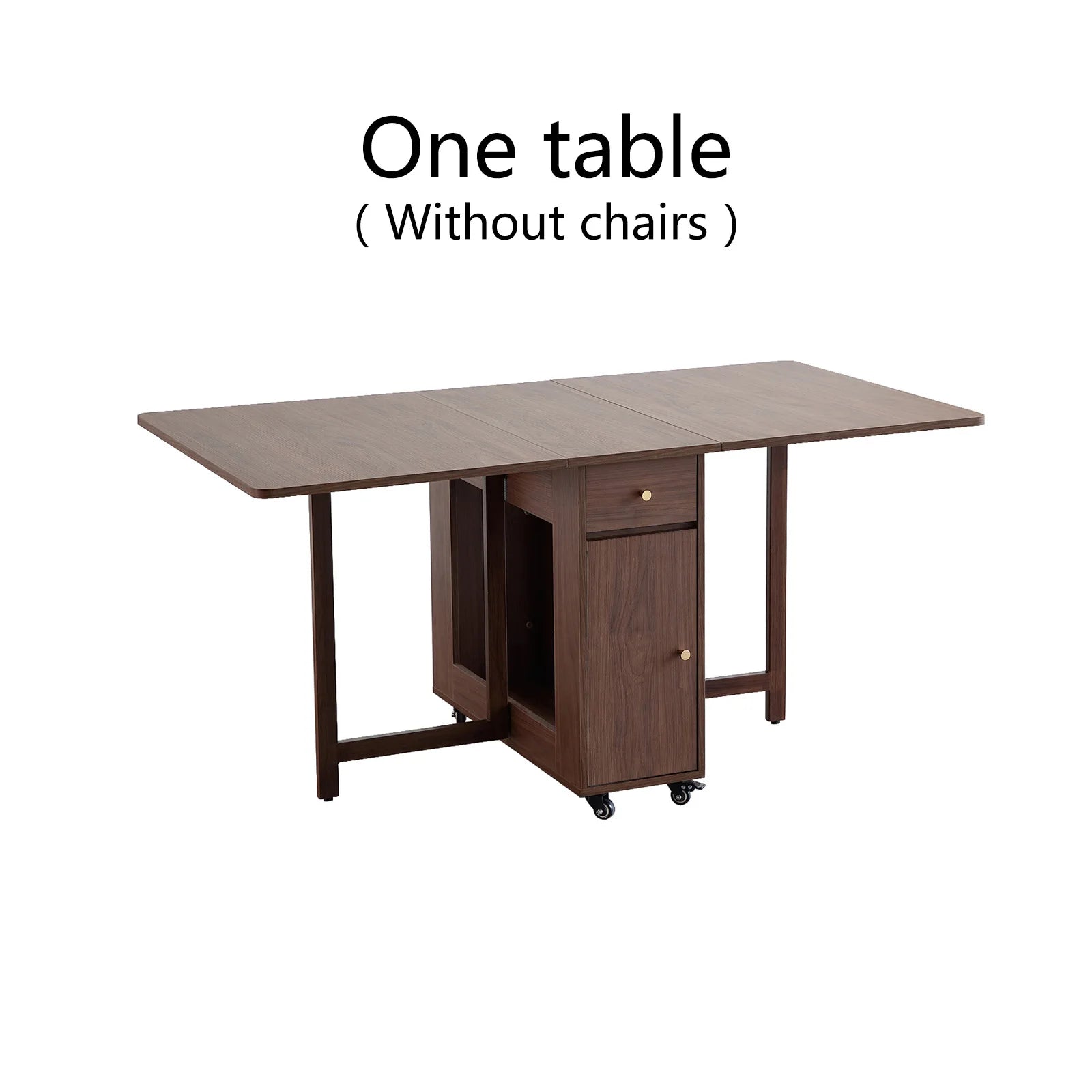 Folding Dining Table and Chairs, with 2 Drawers and 4 Wheels, Space Saving Table