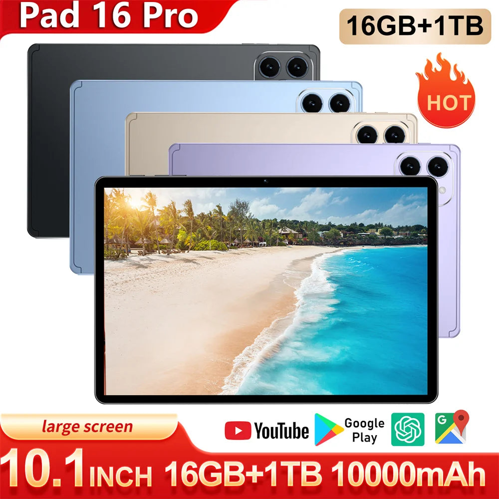 HOT Pad 16 Pro Android Tablet PC 22GB+2TB Ultra-clear Original Global Version 10000mAh Battery 10.1HD Tablet 4G 5G Dual SlM Tab