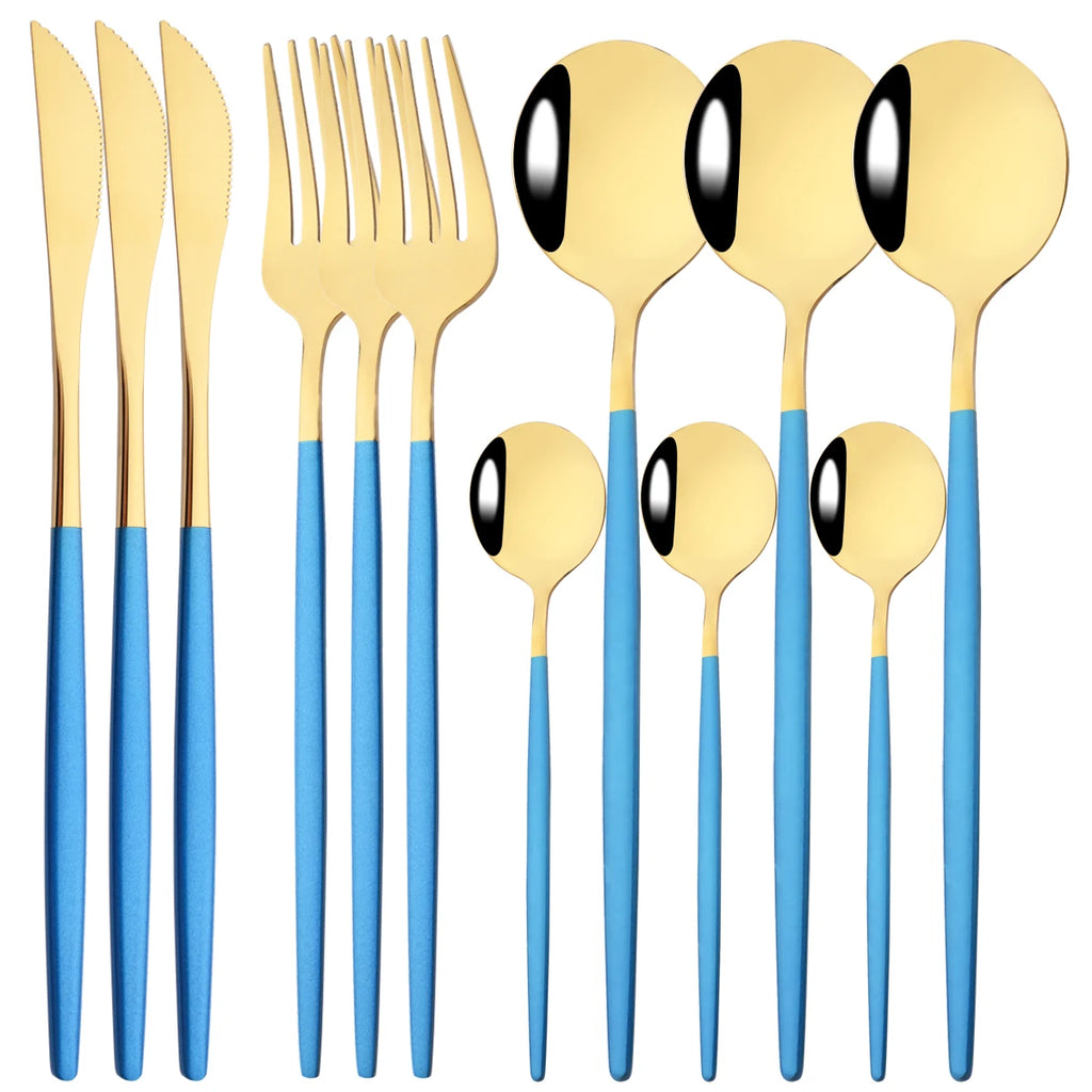 12pcs Black Gold Dinnerware Set Stainless Steel Tableware Knife Fork Coffee Spoon Teaspoons Cutlery Set Party Kitchen Flatware