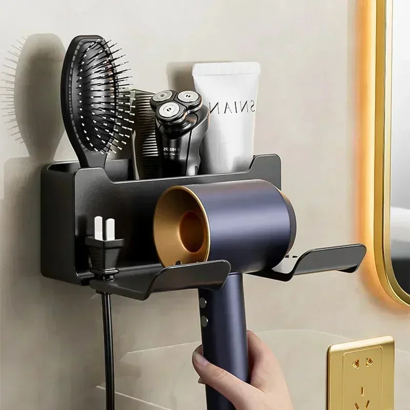 Wall-Mounted Hair Dryer & Straightener Holder - Bathroom Organizer for Blowers, Stylers & Accessories