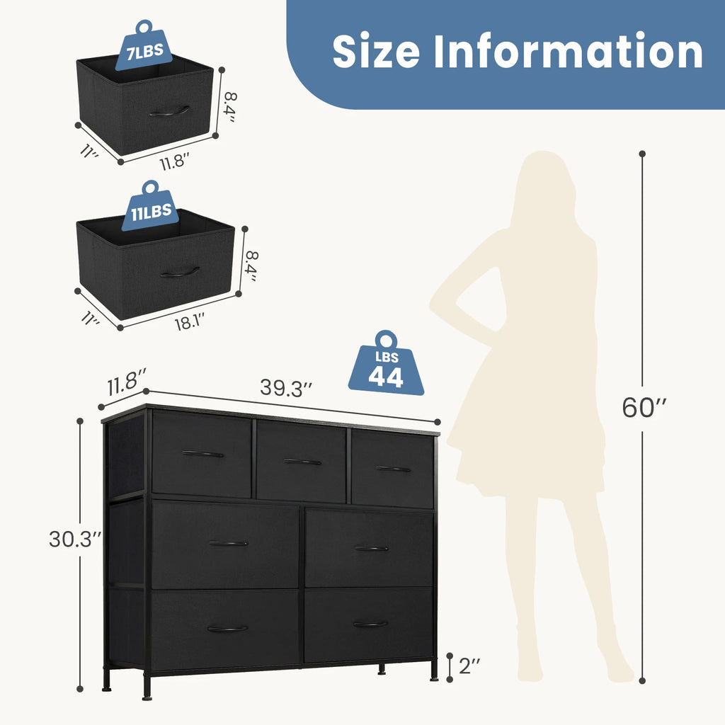 JHK Desser For Bedroom With 7 Fabric Drawers Organizer Storage Closet Chest Clothes, Also For Living Room Display Cabinet