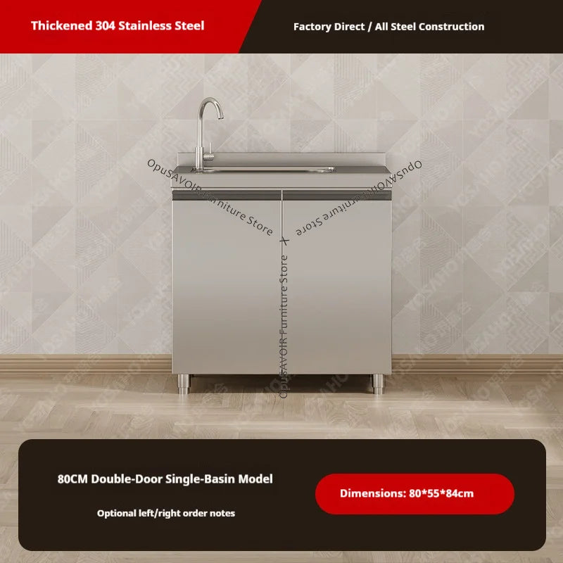 304 Stainless Steel Cabinet Kitchen Wall Cabinet Multifunctional Combination Dish Cabinet, Integrated Stove and Sink Base JT40