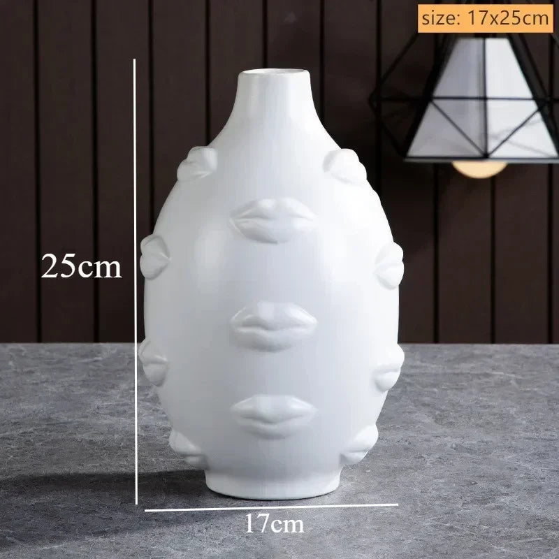 Sculptured Ceramic Human Face Art Vase