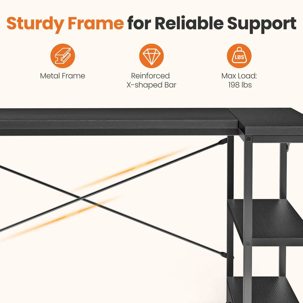 JHK L Shaped 47 Inch Computer Desk with Shelves