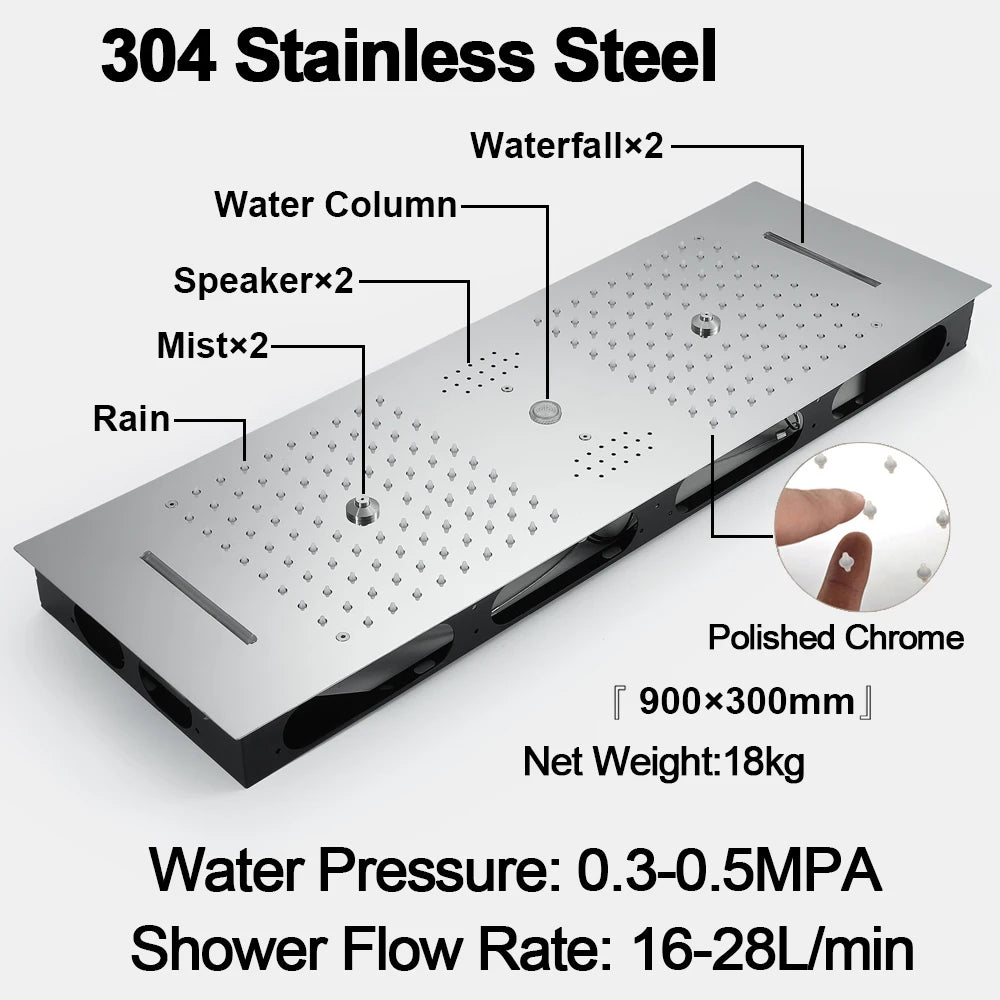 M Boenn Bathroom Spa 6 Functions Shower System, Rainfall Smart Thermostatic Showers Faucet Set