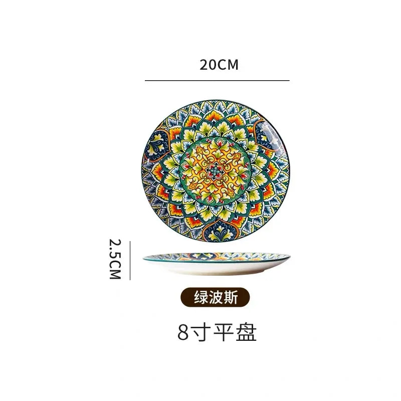 8IN Vintage Ceramic Plates Steak Plates Western Plates Flat Plates And Shallow Plates Pasta Egg Plate