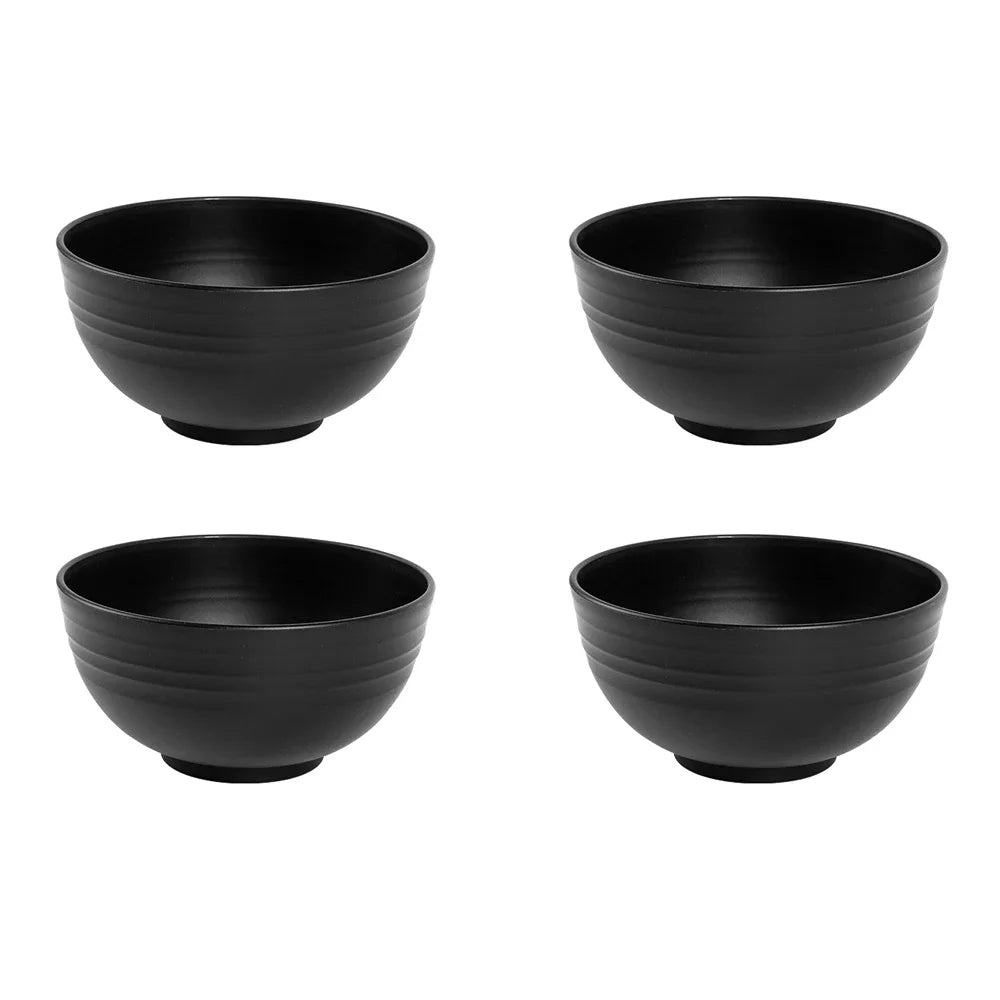 4/16Pcs Black Plastic Set Reusable Plates, Bowl, Cups 4 Sets for Kitchen Outdoor Camping