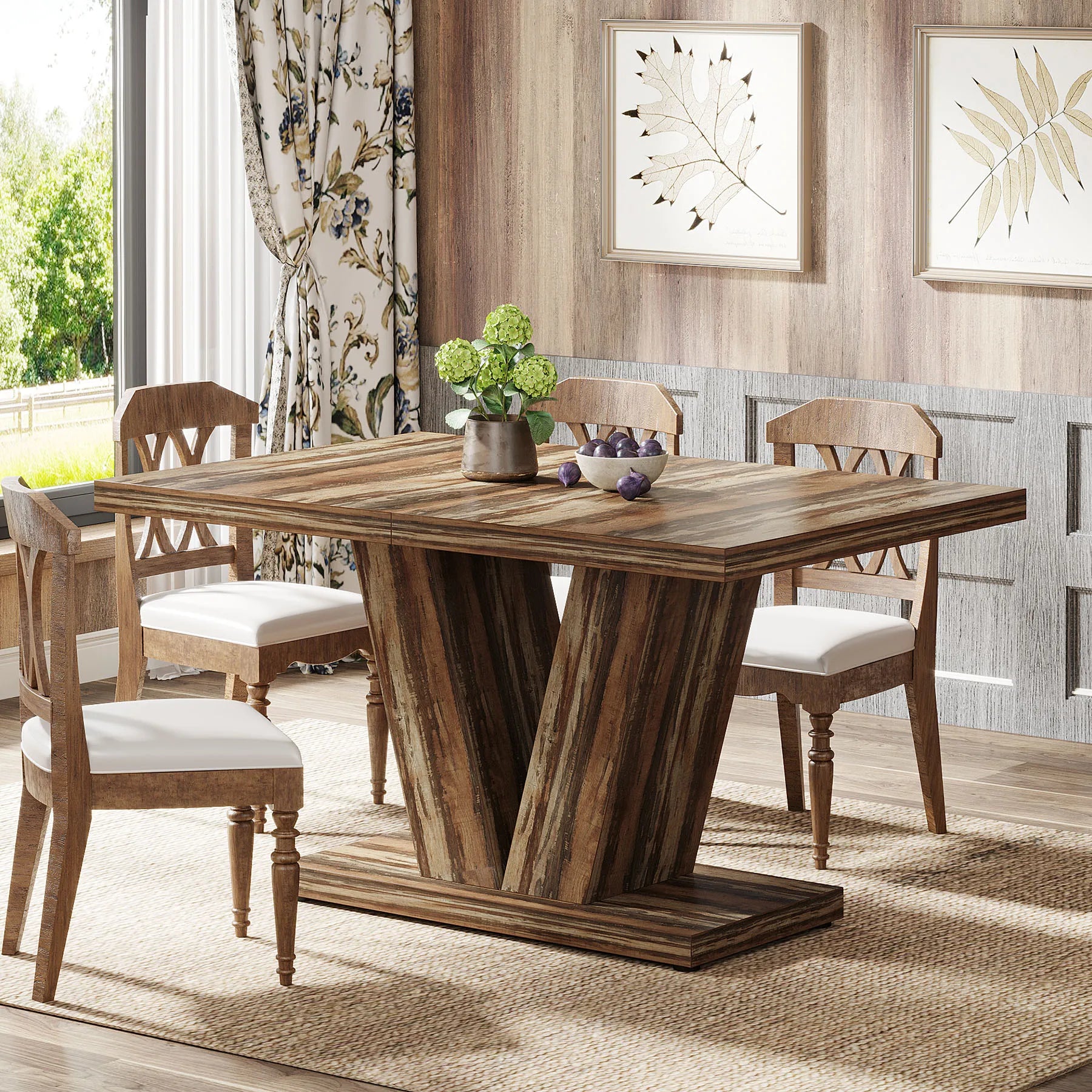 Tribesigns 47-Inch Dining Table for 4-6, White Kitchen Dinner Table with Heavy Duty Pedestal,