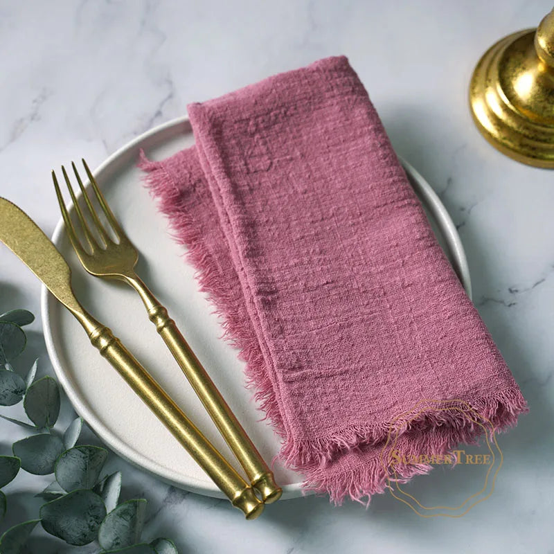 12PCS Napkins 41x41cm Cotton Cloth Gauze Retro Burr Rustic Linen Napkin