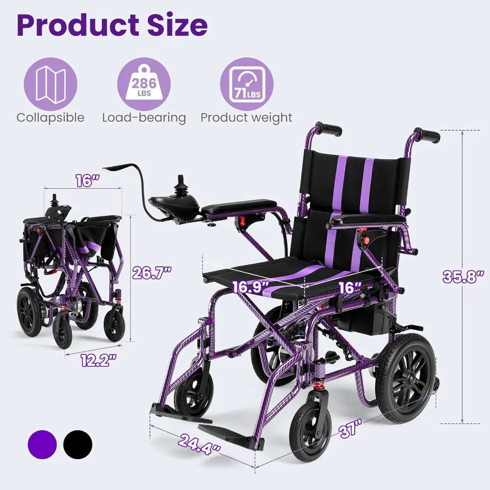 Lightweight Foldable Electric Wheelchair for Adults, 360W Dual Motor