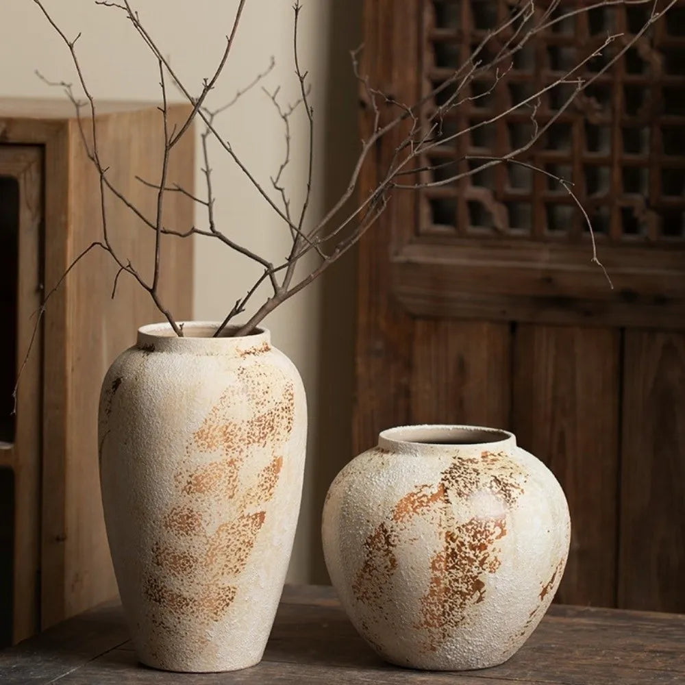 Wabi Sabi Style Ceramic Vase, Decorative Unique Speckled Texture Flower Pot