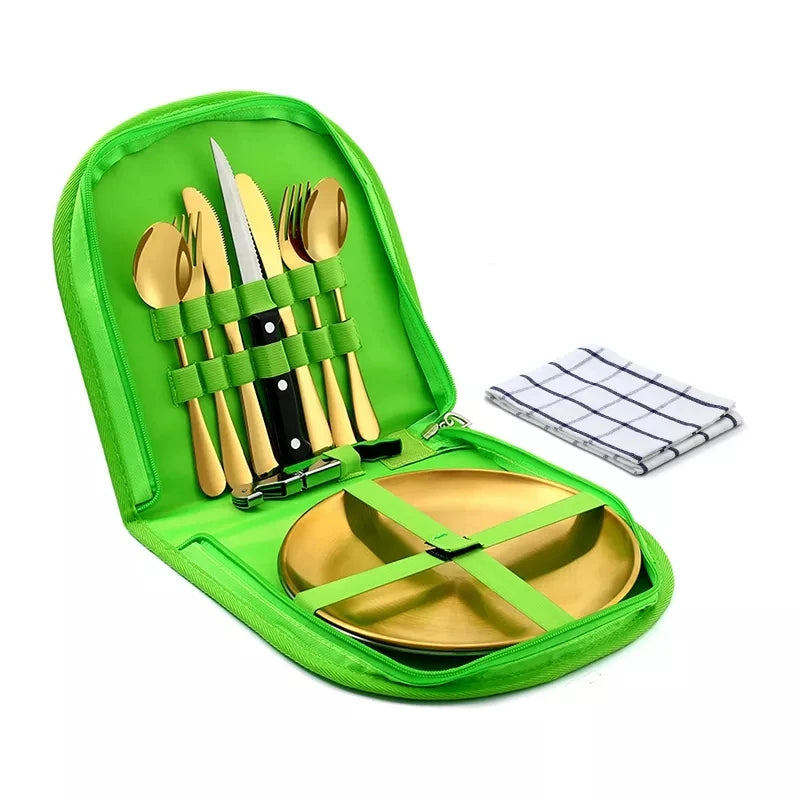 10Pcs Camping Tableware Set 304 Stainless Steel Camping Dishes