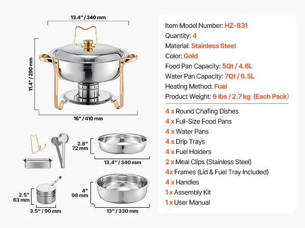 SucceBuy 4 Pack Stainless Steel  Chafing Dish Buffet Set