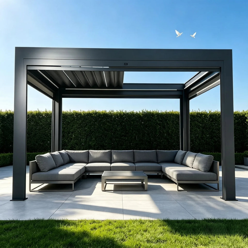 Motorized Retractable Outdoor Gazebo with Louvered Roof