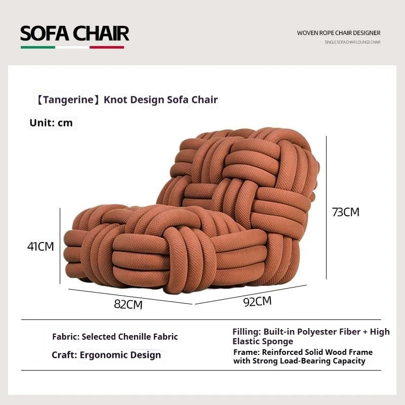 Custom Nordic Knit Lounge Chair, Handwoven Chenille Fabric, High Resilience Foam