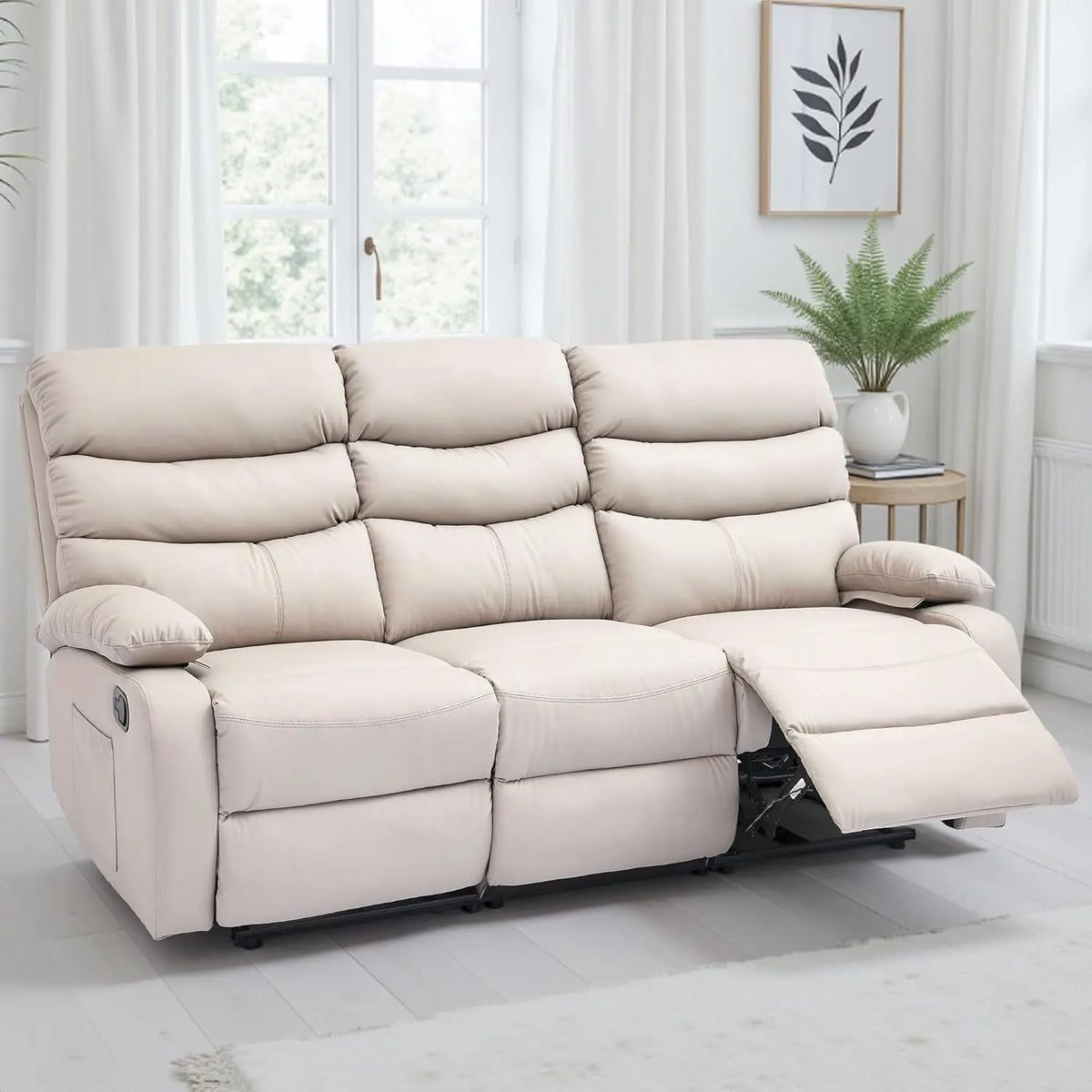 3 Seat Manual Reclining Sofa, Overstuffed Arms, Hidden Storage