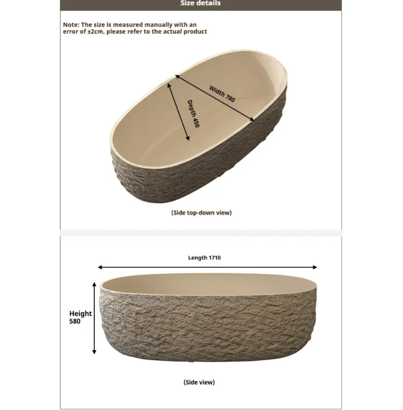 Any Size Custom Luxury Wabi Sabi Stone Texture Bathtub Handmade One Piece Artificial Rock Freestanding Artistic B And B Home Bat