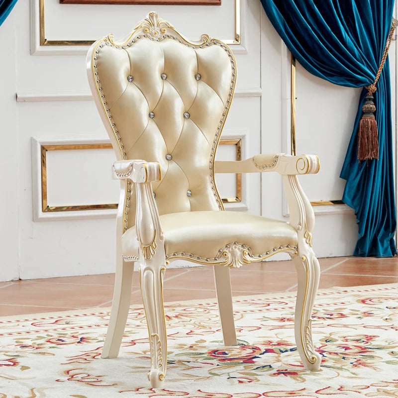 European Solid Wood Dining Chair, Princess Lazy Throne Luxury Lounge Chair