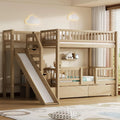 Twin Over Twin Bunk Bed with Slide, Storage Drawers & Staircase, Solid Pine Wood Frame, No Box Spring Needed, Kids, Customized
