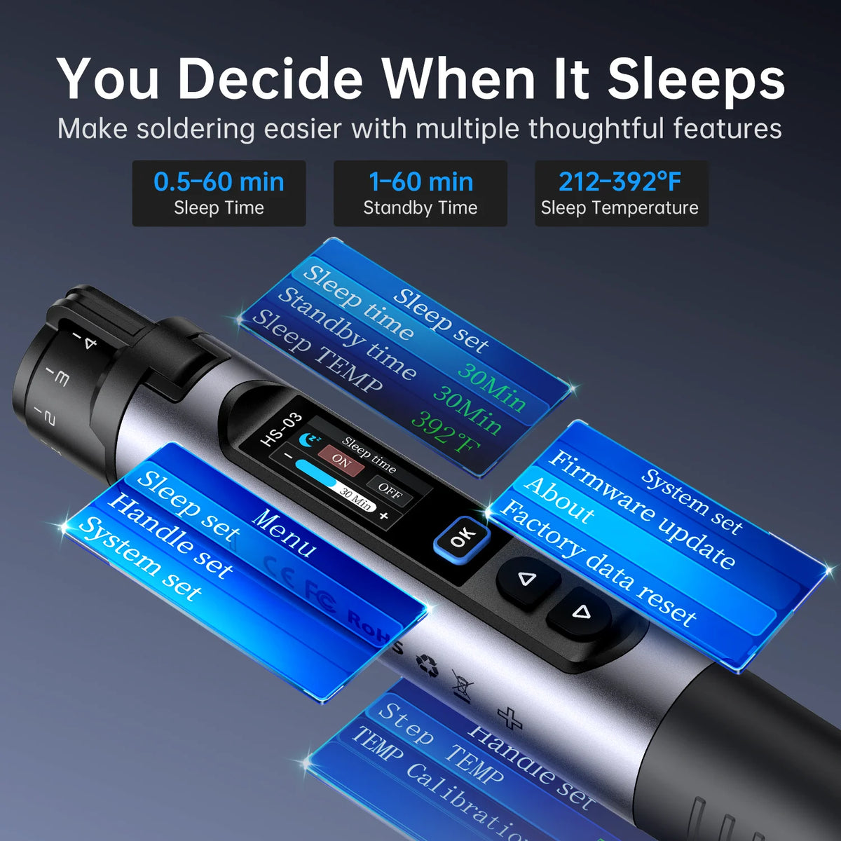 FNIRSI HS-03 Cordless Soldering Iron, Type-C Wireless Soldering Iron Kit 18650 Battery Rechargeable