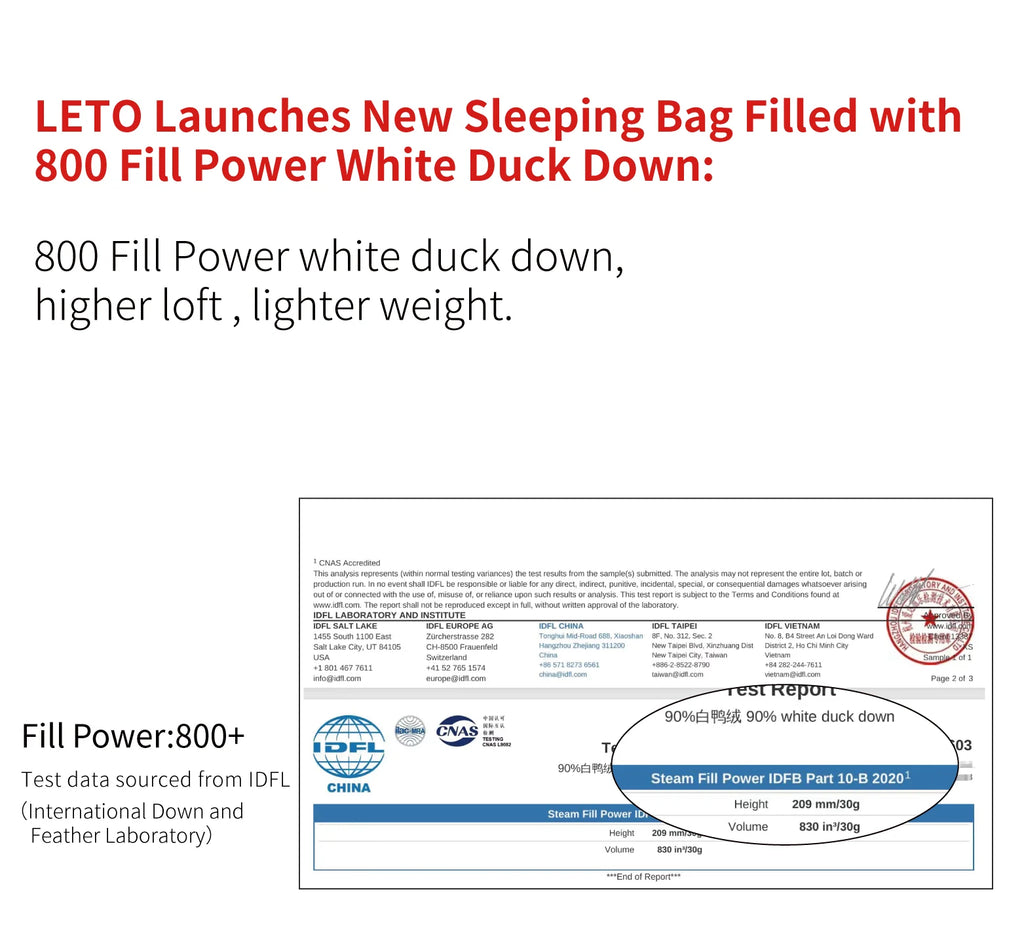 AEGISMAX LETO-2025 Series 800FP Duck Down Sleeping Bag