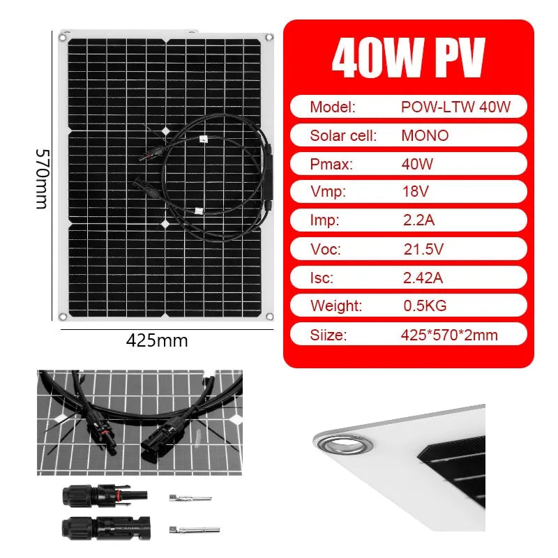 PowMr 40W Solar Panel 12V Flexible Solar Panel Kit Complete Portable Solar Battery Charge Phone With 30A Controller Camping Home