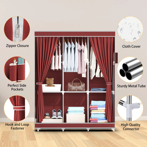 51-Inch Portable Closet Wardrobe 16mm Thick Pipe Clothing Storage Rack Organizer Non-Woven Fabric Cover