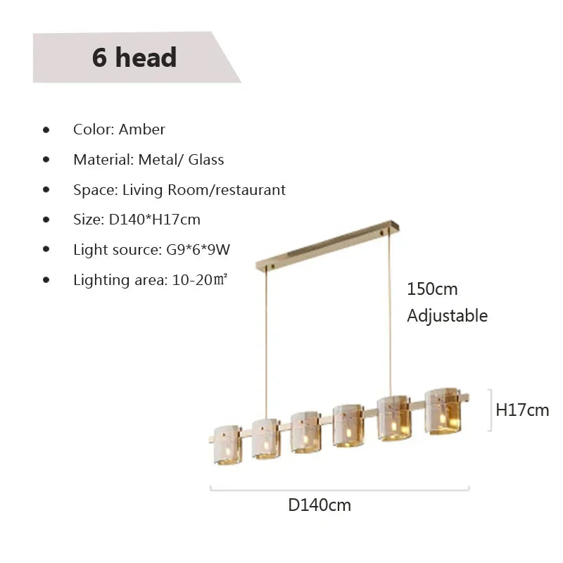 Postmodern LED Amber Smoky Glass Chandeliers