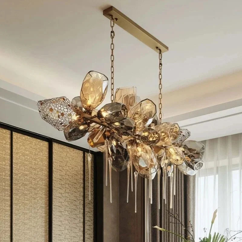Postmodern Luxury K9 Crystal Chandelier, LED Lighting Cognac Glass Hanging Lights
