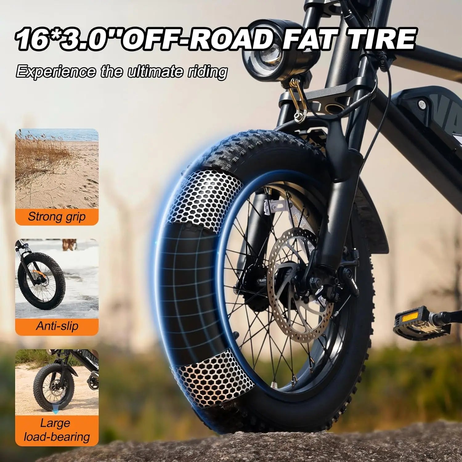 Electric Bike, A13 16'' 1000W Peak Fat Tire E-Bike with 36V/12.8Ah Removable Battery,
