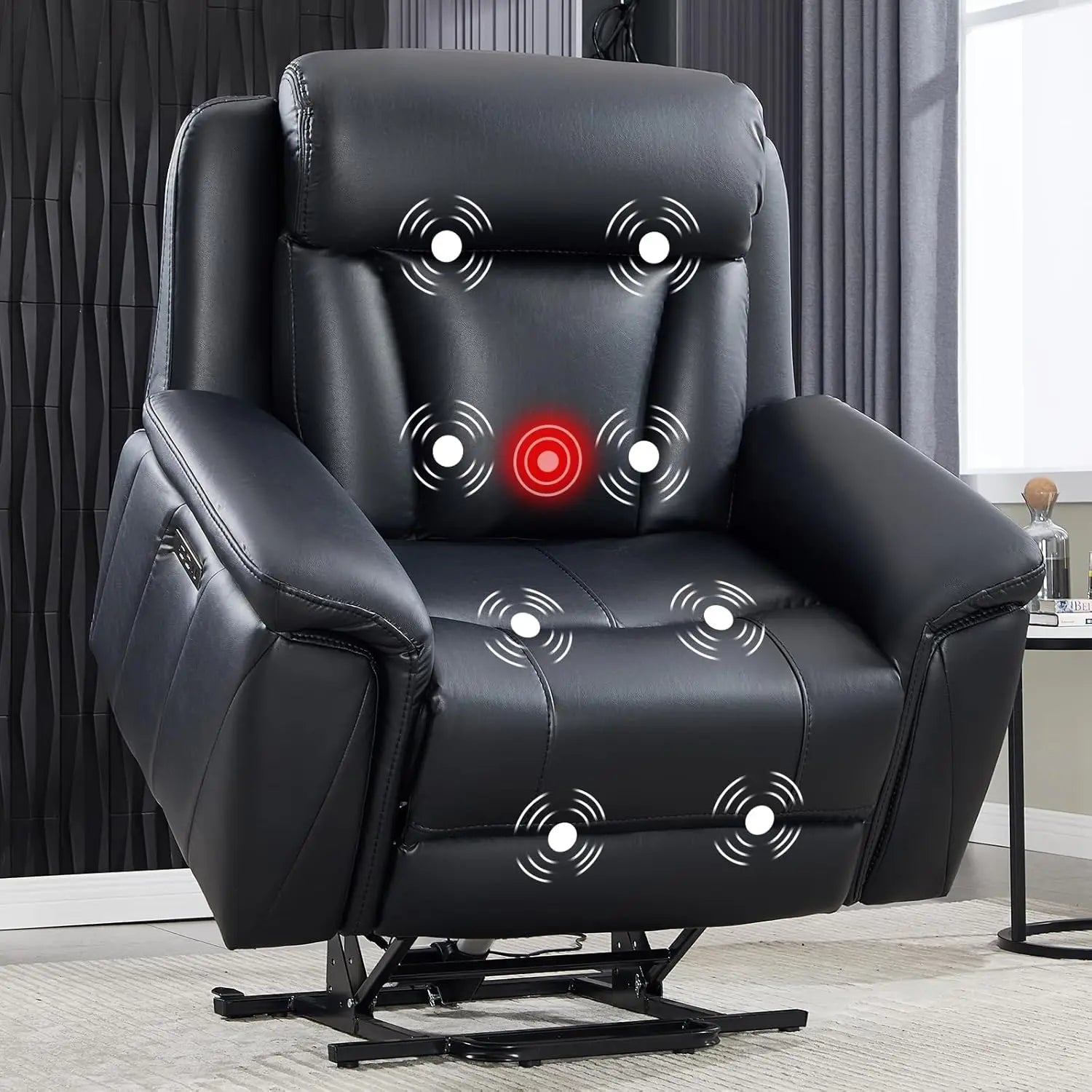 50" Oversized Power Lift Faux Leather Recliner, Massage, Heat