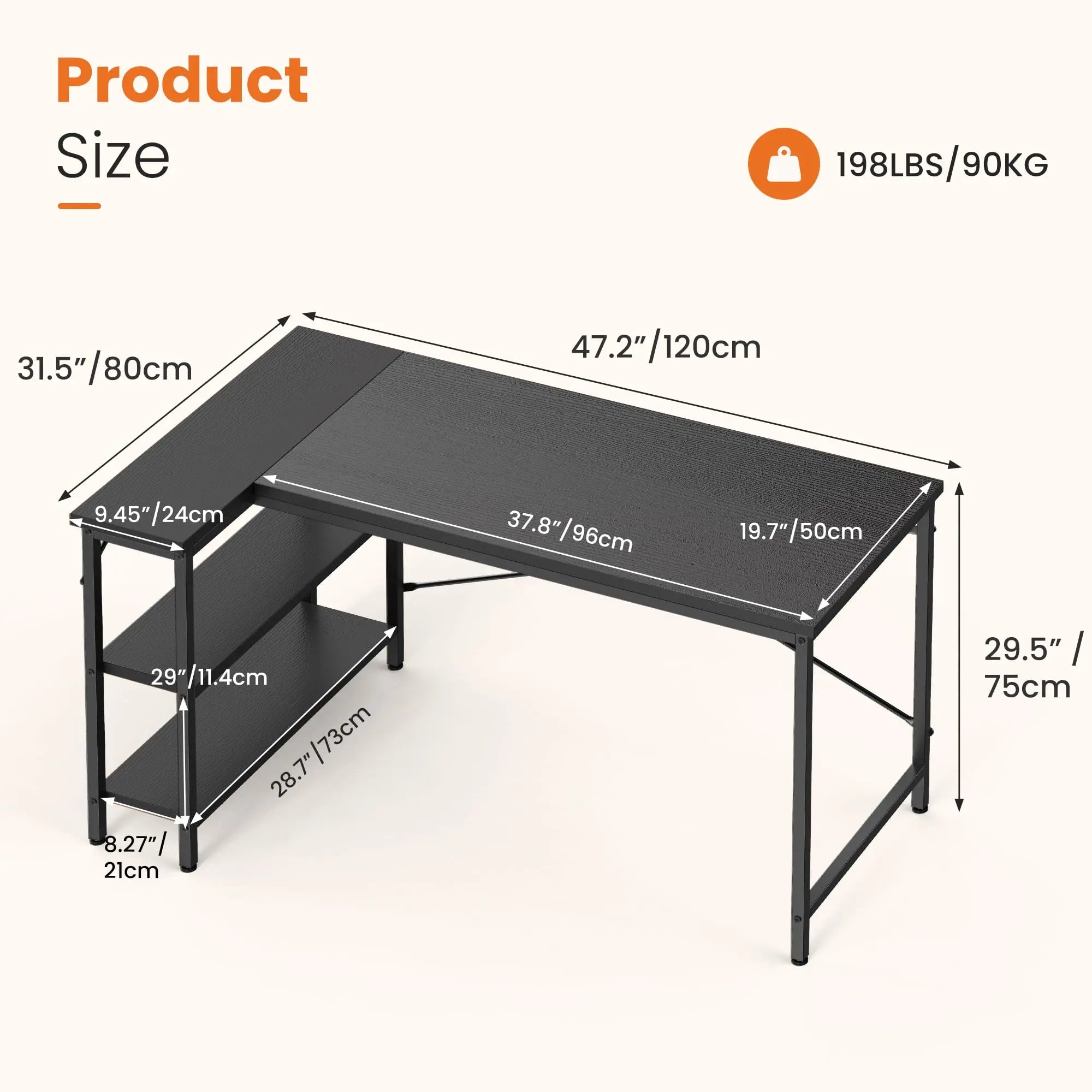 JHK L Shaped 47 Inch Computer Desk with Shelves