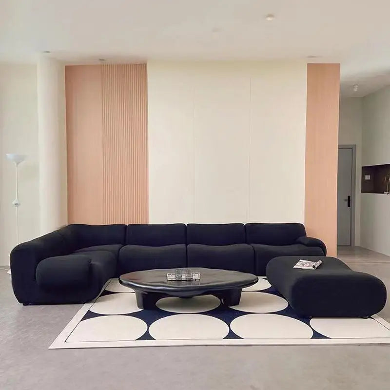Vacuum-Compressed Modular Sofa, Wabi-Sabi Sherpa Fabric Sectional with High-Elastic Foam, Cream Mid-Century Style,