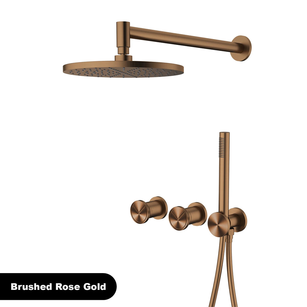 Minimalist Brown Brass Wall Mounted Rainfall Bathroom Shower System Double Handle Hot Cold Mixer Tap Adjustable Water Flo