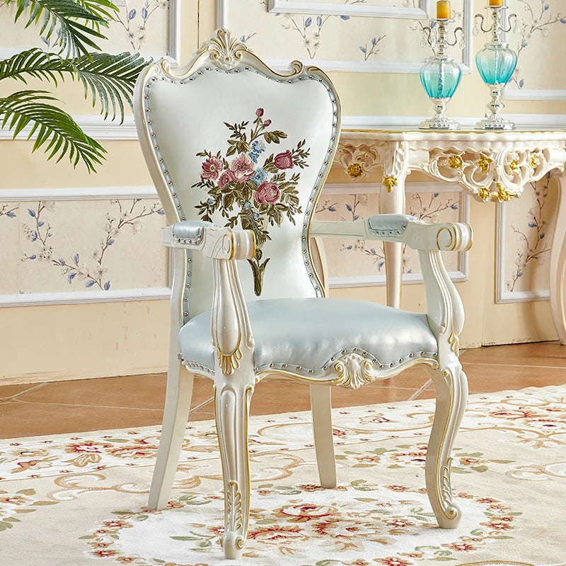 European Solid Wood Dining Chair, Princess Lazy Throne Luxury Lounge Chair