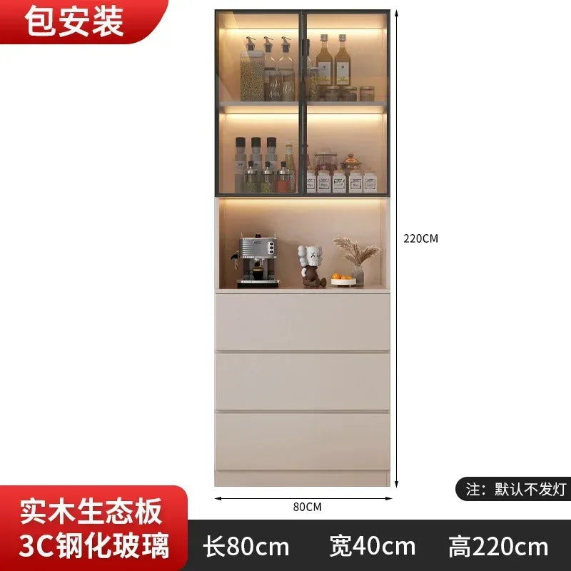 Large Modern Kitchen Pantry with Glass Doors and Drawers, Sideboard Buffet